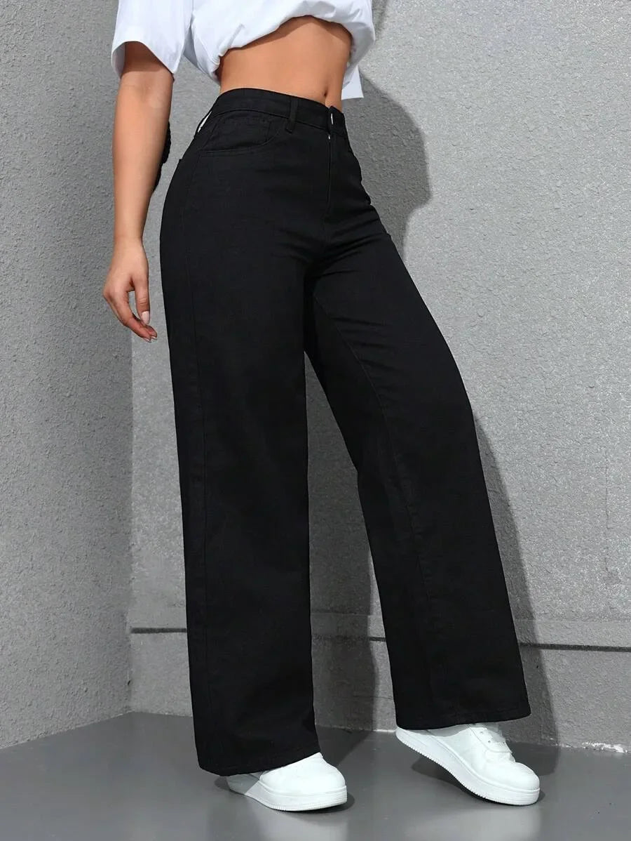 Jeans Women Denim Pant Wide Leg Pants Denims High Waist Washed Distressed Basics Straight Trousers 2025 Streetwear Floor Length.