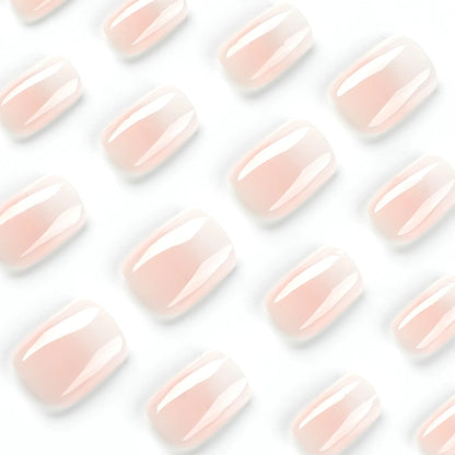Glossy Press on Nails Set Short Oval Shiny Gradient French Nail Art Design Reusable Full Cover Fake Nails with Glue for Girls.
