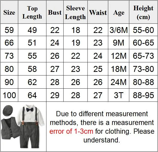 Newborn Boy Formal Clothes Set Infant Boy Gentleman Birthday Romper Outfit With Hat Vest Long Sleeve Infant Jumpsuit Suit Formal.