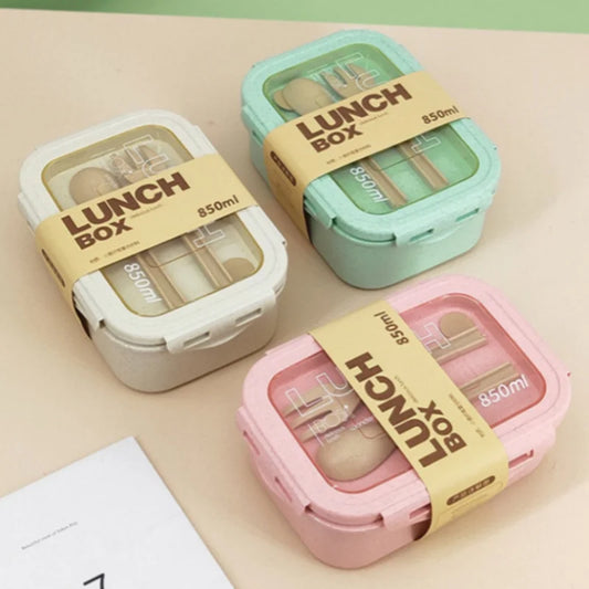 850ml Divided Lunch Box Portable Large Capacity Microwae Bento Box with Fork and Spoon Food Storage Container for School Camping.