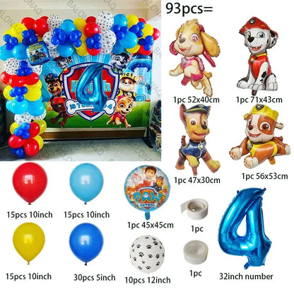 93PCS Dog Theme Party Set Birthday Party Decoration Paw Patrol Skin Dog Paw Balloon Bone Aluminum Film Balloon Decoration.