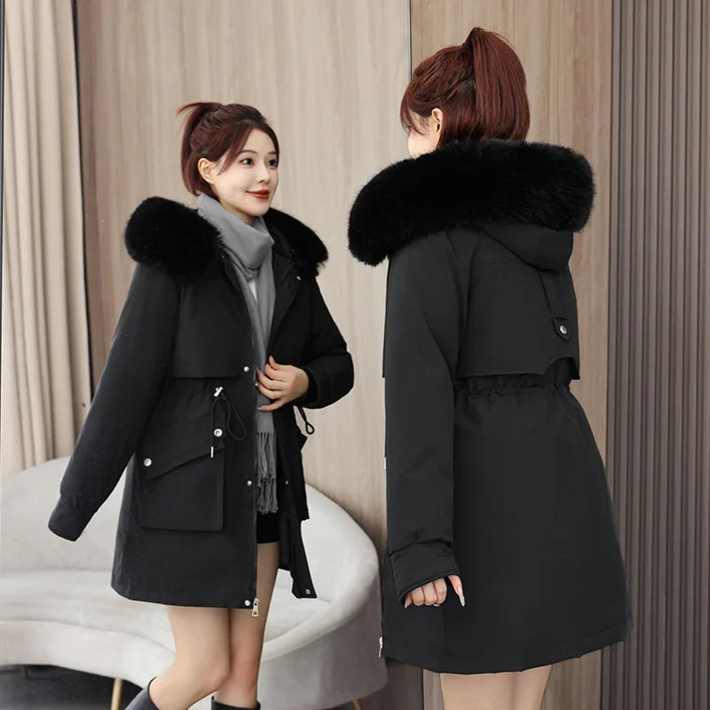 Winter dame Winter Stepp Mantel Abnehmbare Futter Pelz Kragen Gürtel Parka Jacke Für Frauen Verdickt Thermische frauen Mantel.