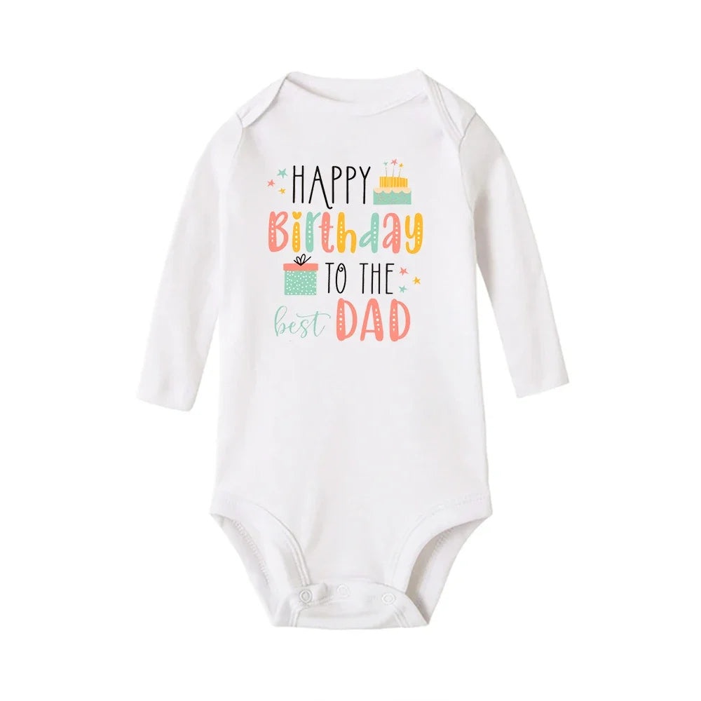 Baby-Strampler „Happy Birthday To The Dad“-Aufdruck, Säuglings-Body für Jungen und Mädchen, Kleidung für Papa, Geburtstagsgeschenk, Overall, Kleinkind-Outfits.
