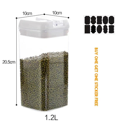 Air-Tight Food Storage Container for Cereals Easy Lock Sealed Jar Plastic Transparent Milk Powder Grains Candy Kitchen Organizer