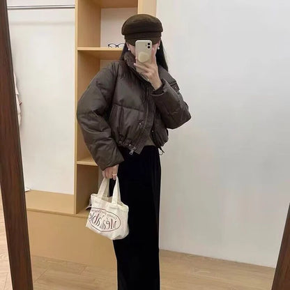 Winter Warme Dicke Parkas Frauen Neue Mode Lose Ernte Jacke Weibliche Schwarz Baumwolle Gepolsterte PU Leder Elegante Zipper Mantel Y2K Tops.