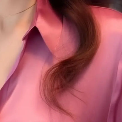 Spring Autumn New Women's Solid Color Polo-Neck Button Elegant Loose Long Sleeve Versatile Commuter French Unique Shirt Tops.