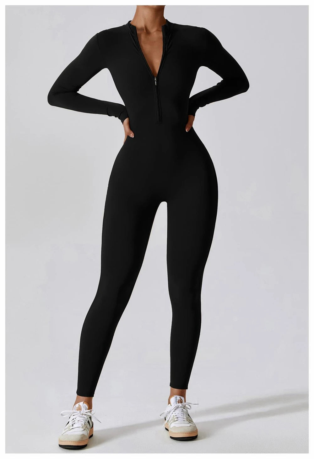 Womens Jumpsuits Long Sleeve Yoga Slim Fit Stretch One Piece Romper Sexy Fitness Female Basic Sportwears Tight Zipper Ladies.