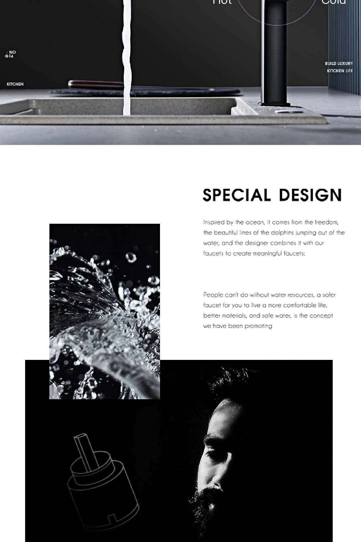 High end black brass kitchen faucet magnetic suction design 2 function single handle cold and hot dual control sink faucet