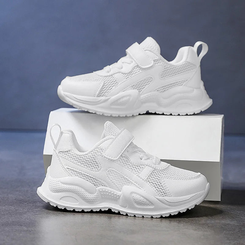 Weiße Kinder-Freizeitschuhe aus Leder für Jungen und Mädchen, Outdoor-Laufschuhe, atmungsaktives Mesh, für Kinder, Schule, Wandern, Sport, rutschfest.