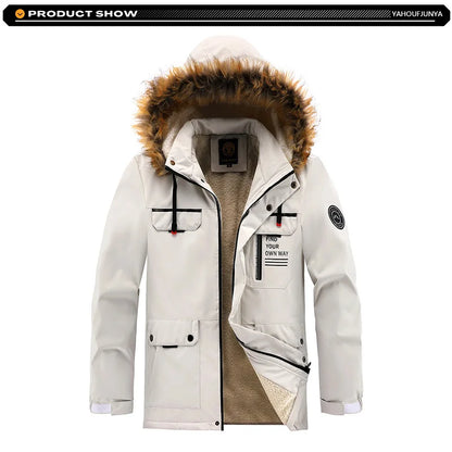 New Winter Men Outwear Fleece Warm Removable Hooded Hiking Jacket Men Outdoor Windproof Casual Fashion Jacket Coat Male Clothing.