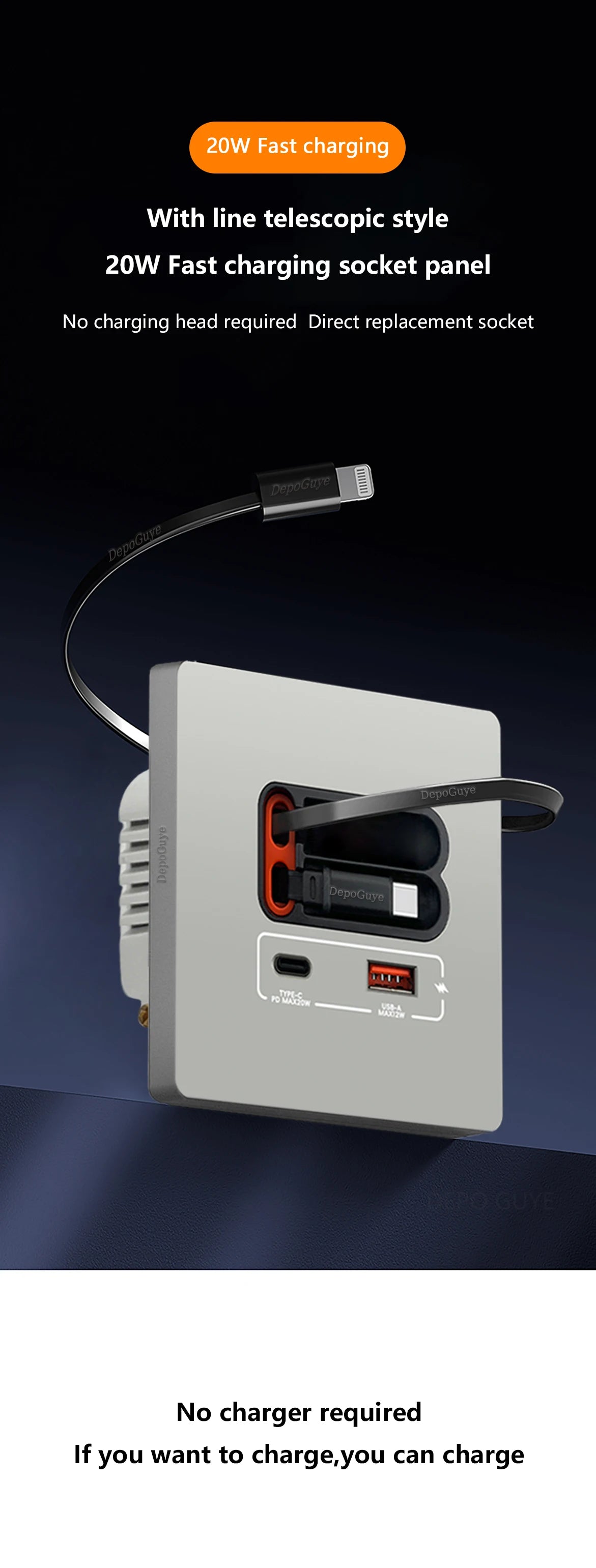 EU Universal 20W USB C Smart Steckdose Panel mit Dual Typ-C Schnellladeanschlüssen Steckdose, Handy-Lade-Typ-C-Buchse.