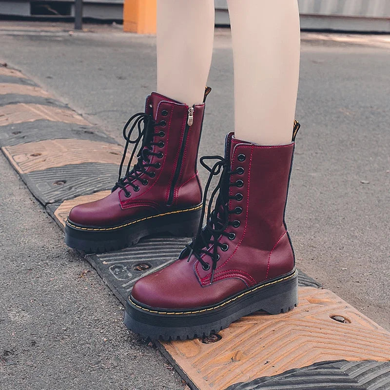 Autumn Winter Fashion Round Toe Lace-up Shoes Womens Boots Zip Ankle Boots For Women High Heels Basics Casual