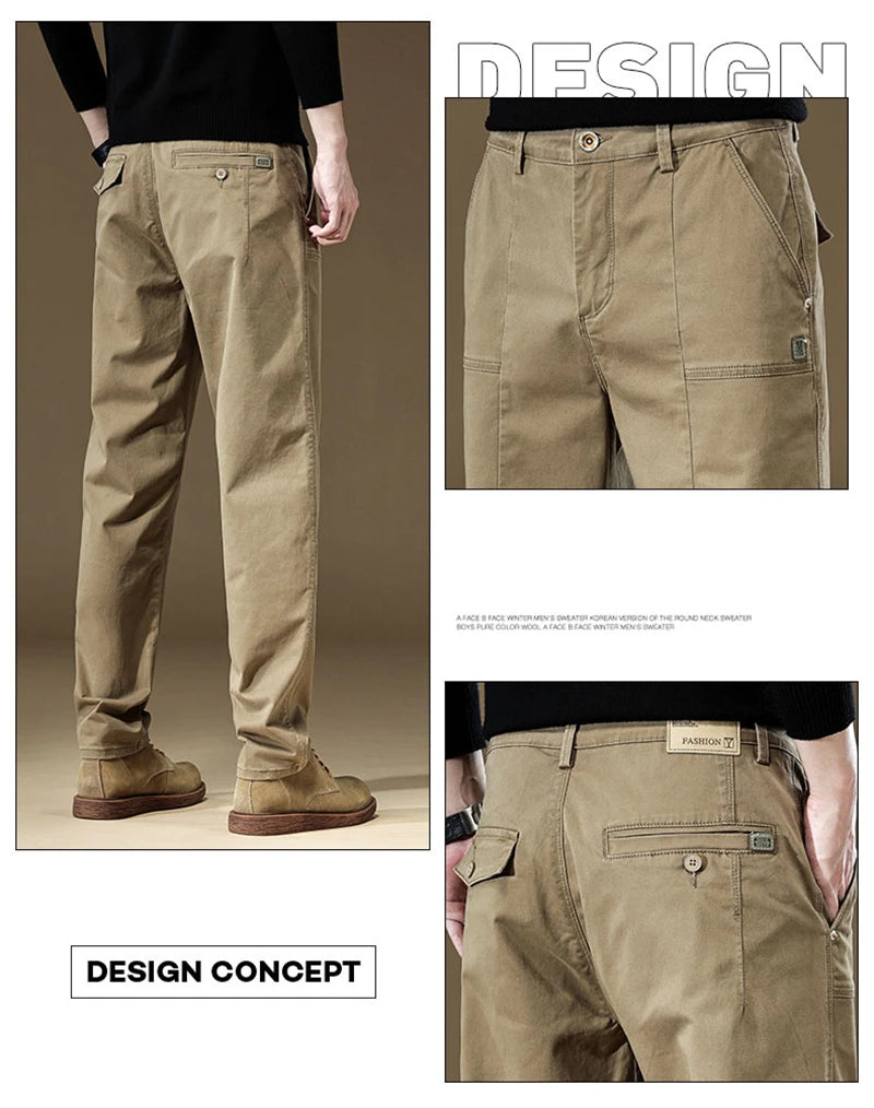 97% Cotton Men Casual Trousers Solid Color Slim Fit Men's Pants New Winter Autumn High Quality Classic Business Pant Male.