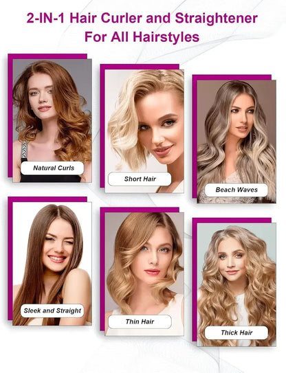 2-in-1 Hair Straightener and Dryer Combo - Negative Ion Heating Flat Iron for Quick, Long - Lasting Hair Styling at Home，salon.