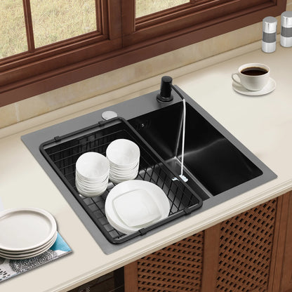 Hochwertiges Küchenspülbecken-Komplettset, 45 x 40 x 20 cm, langlebiges, großes Fassungsvermögen-Reinigungsspüle aus Edelstahl 201, schwarze Spüle mit einer einzigen Schüssel