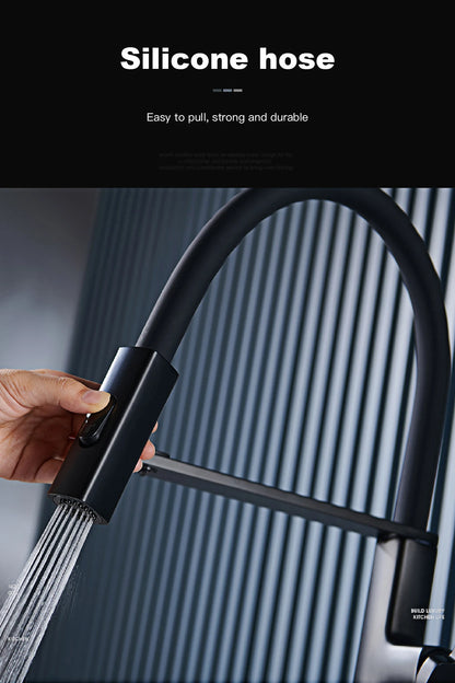 High end black brass kitchen faucet magnetic suction design 2 function single handle cold and hot dual control sink faucet