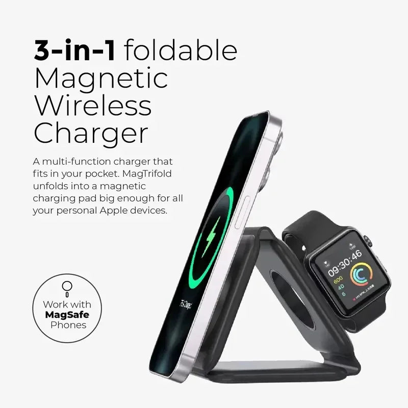 Foldable 3-in-1 Wireless Charger Dock For iPhone 16 15 14 13 12 Pro Max Apple Watch 10/9/8/7/6/5 AirPods Pro Fast Charging Pad.