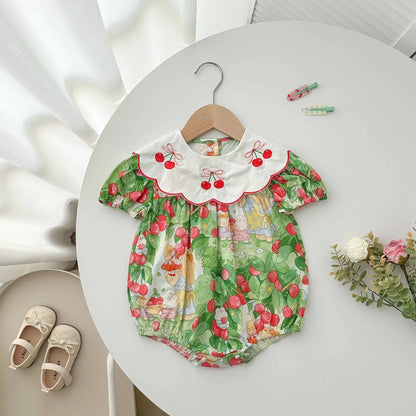 0-2 Jahre Baby Mädchen Kleidung Peter Pan Kragen Kleinkind Mädchen Body & One Piece Bunny Print Baby Mädchen Kleidung.