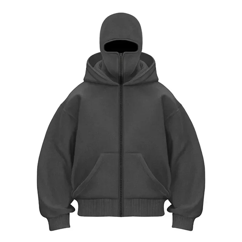 Sturmhaube Herren Kapuzenpullover mit Reißverschluss, Winter, warm, lässig, Y2K mit Kapuze, Gesichtsmaske, Reißverschluss-Design, Sportjacke, Outdoor-Aktivitäten.