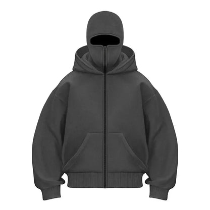 Sturmhaube Herren Kapuzenpullover mit Reißverschluss, Winter, warm, lässig, Y2K mit Kapuze, Gesichtsmaske, Reißverschluss-Design, Sportjacke, Outdoor-Aktivitäten.