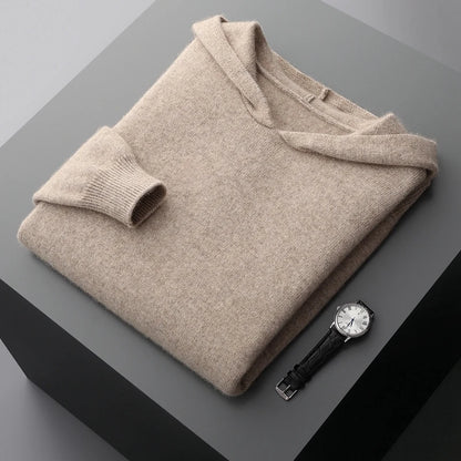 One-piece Hat with Pocket Men's Pullover 100% Cashmere Knitted Sweater Casual Comfortable Top Base Shirt Men's Clothing.
