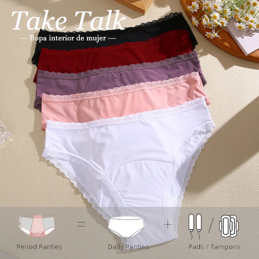 Women Sexy Lace Leak Proof Menstrual Period Panties Physiological Antibacterial Briefs Pants Leakproof Female Period Underwear.
