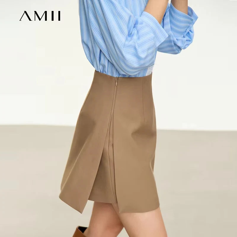 AMII Minimalism Casual Shorts Skirts Women High Rase 2024 Autumn New Fashion Commuter Lady Straight Blazer A-Line Skirt 12343035