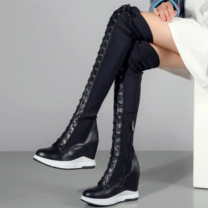 High Heel Pumps Plus Size 45 Shoes Women Big Size 46 Genuine Leather Wedges Over The Knee Boots Stretch Fabric Fashion Sneakers.