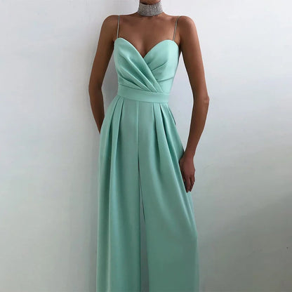 CPSYMYM  Jumpsuits Summer Skinny Fit Chic Folds Sleeveless Sweetheart Neck Full Length Wide Leg Casual Jumpsuits For Women.