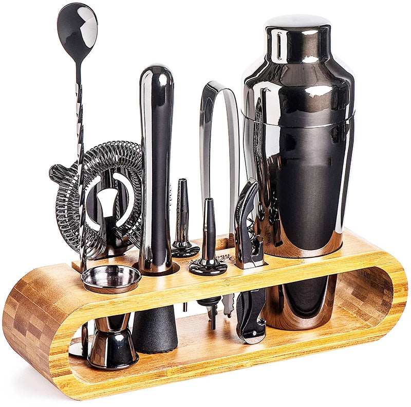 Cocktail Bar set Mixology Bartender Kit: 10-Piece Bar Tool Set with Stylish Bamboo Stand.
