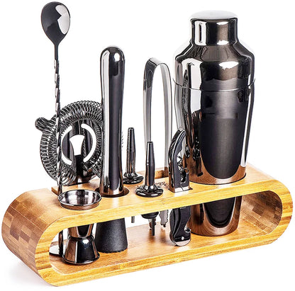 Cocktail Bar set Mixology Bartender Kit: 10-Piece Bar Tool Set with Stylish Bamboo Stand.