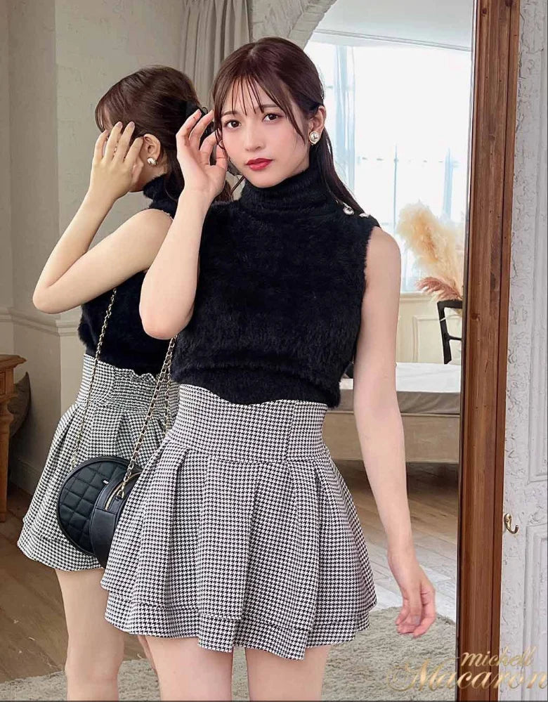 Japanese Lolita Skirts Ruffled Pleated Plaid Skirt Women 2025 Spring New Elastic High Waist Slimming Gentle Mini Skirt Culottes.