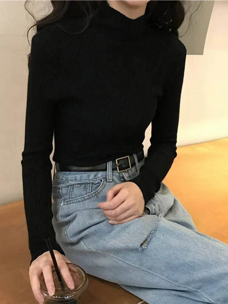 2025 Knit Jumpers Top Chic Autumn Winter Sweater Pullovers Women Long Sleeve Casual Turtleneck Warm Basic Sweater