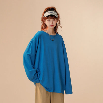 COUTUDI-Oversized T-Shirt for Women, Loose Pullover,Long Sleeve, Casual 100% Cotton Tee Shirt, Lady Tops, Korean Streetwears