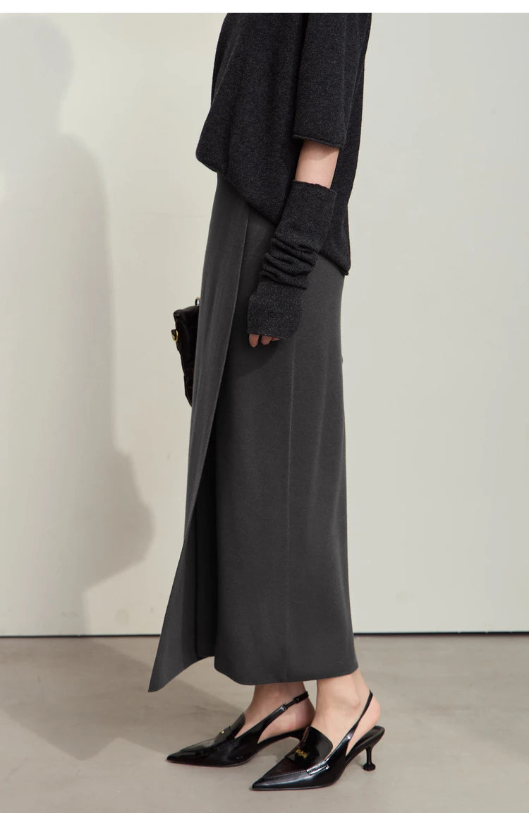 AMII Minimalist Elegant Basics Knitted Skirts for Women 2024 Winter New Elastic Waist Straight Lady Commuter Long Skirt 12443250