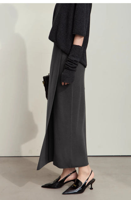 AMII Minimalist Elegant Basics Knitted Skirts for Women 2024 Winter New Elastic Waist Straight Lady Commuter Long Skirt 12443250