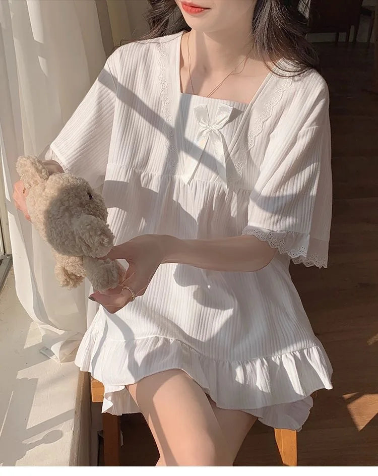 Palast Stil Pyjama Damen Sommer Lounge wear Set kurz ärmelig mit Kissen koreanische kleine süße Freundinnen Lounge wear Set.