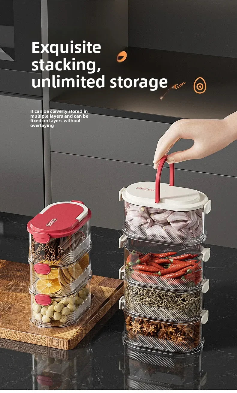 Portable Storage Box Onion Ginger and Garlic Seasoning Jar Can Be Stacked Sealed Storage Jar Packaging Fresh-keeping Box.