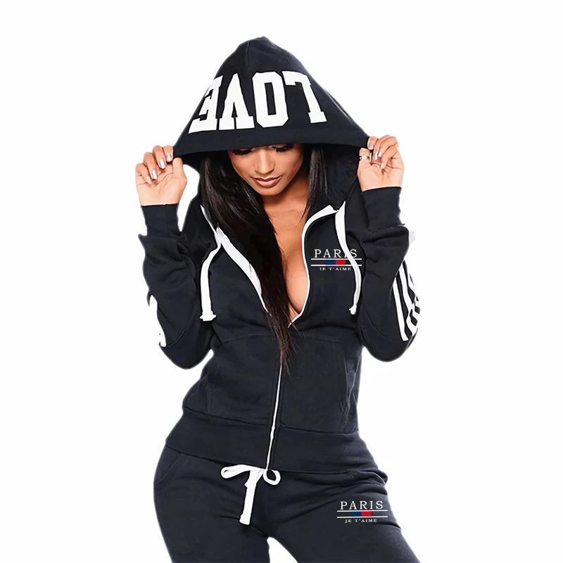 Casual Women's Tracksuit Printing Zipper Hooded Sweatshirt Sweatpants Set Sports Jogging Woman Clothing Morning Run Sportswear.