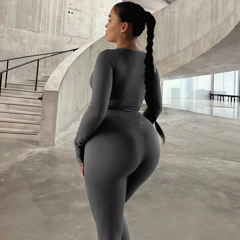 Dulzura Women 2024 Autumn Winter Long Sleeves Crop Tops Long Pants Two Piece Matching Sets Tracksuit Wholesale Items S3613114K.