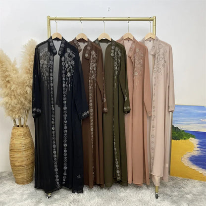 Luxury Diamonds Kimono Open Abayas for Women Muslim Dress Morocco Kaftan Dubai Turkey Party Gown Kebaya Islam Jalabiya Ramadan.