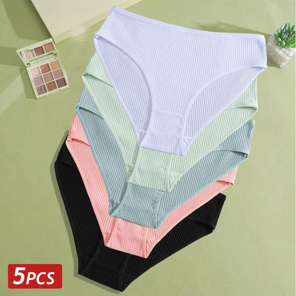5PCS Women's Cotton Panties Sexy Low Waist Briefs Striped Underpants Female Comfortable Stretch Lingerie Ladies Soft Underwear