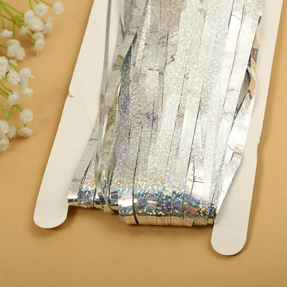 Günstig als Party, Metallic-Lametta-Folie, Fransenvorhänge, Hintergrund für Geburtstag, Silvester, Party, Foto, Hochzeit, Dekoration