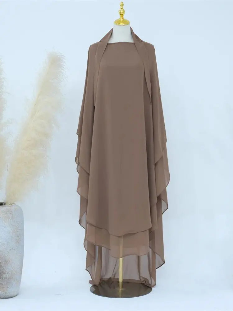 Eid Chiffon Gray Black White Khimar Abaya Dubai Luxury Islam Muslim Hijab Dresses For Women Jilbab Kebaya Niqab Musulmane Femme.