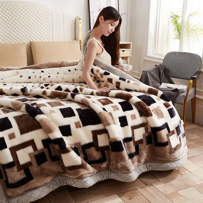 Two People Simple Geometric Printed Blanket Autumn Winter Bedroom Office Nap Quilt Anti Static Machine Washable Bedding Sheets