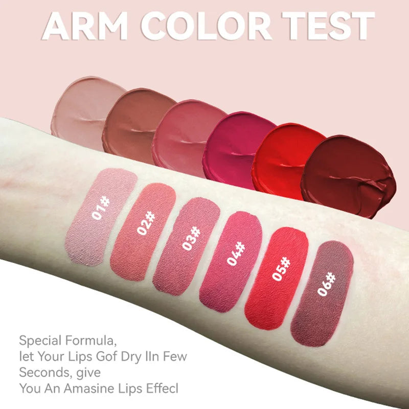 6 Colors Nude Matte Lip Gloss Waterproof Lasting Lipstick Not Fading Sexy Nude Red Pink Velvet Liquid Lipsticks Makeup Cosmetic.