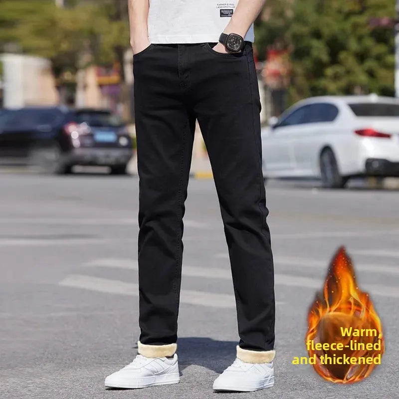 Men's Black Straight Leg Jeans Casual Elastic Business Pants High Waist Slim Fit Long Trousers New 2025 Gray Color.