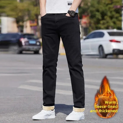 Men's Black Straight Leg Jeans Casual Elastic Business Pants High Waist Slim Fit Long Trousers New 2025 Gray Color.