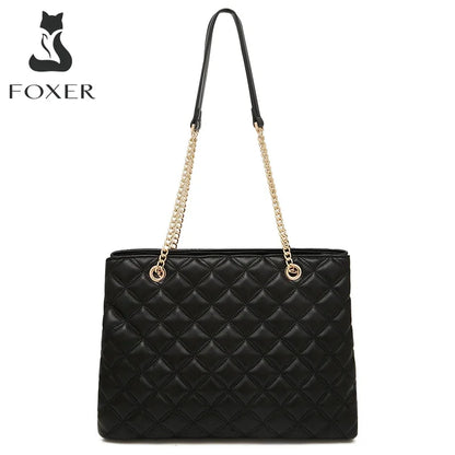 FOXER Women Fashion Quilted Shoulder Bag Female Classic Underarm Bag Vintage Lady Simple Tote Bags Chrismas Gift.