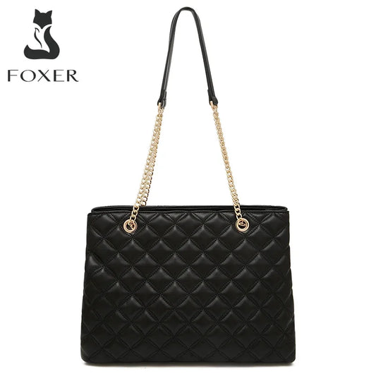 FOXER Women Fashion Quilted Shoulder Bag Female Classic Underarm Bag Vintage Lady Simple Tote Bags Chrismas Gift.